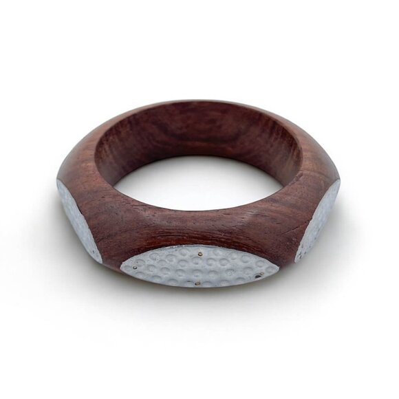 Geometric Inlay Wood Bangle with Textured Accents - Modern Bohemian Bracelet - Picture 1 of 4